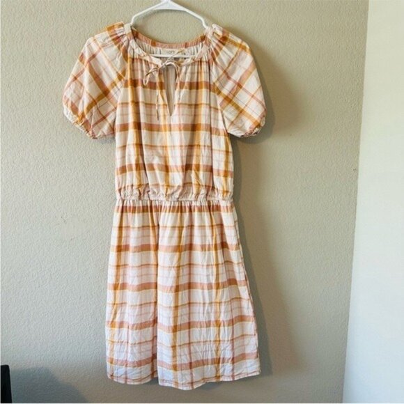 Ann Taylor Loft Pink Orange Plaid Puff Sleeve Shift Dress Size Small Regencycore - Picture 4 of 8